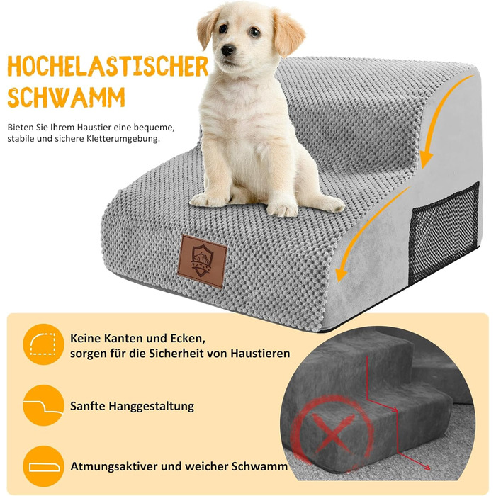 Сходинки для собак Zvonema: 2 сходинки, водонепроникні, протиковзкі, для маленьких собак, сірого кольору