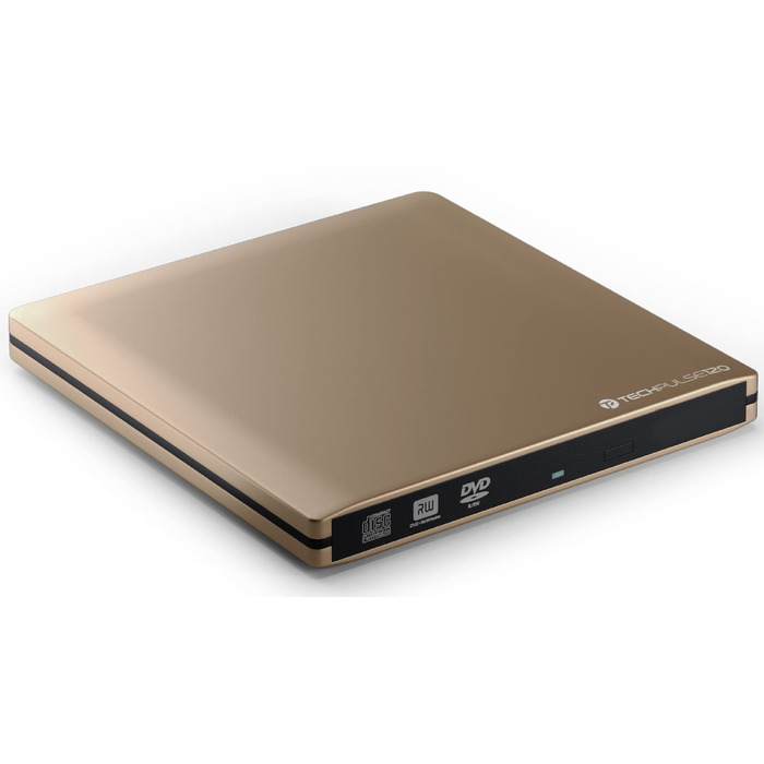 Зовнішній USB 3.0 DVD/CD привід techPulse120, портативний CDRW/DVDRW плеєр та записник для ноутбука, ПК та Ultrabook, Slim Drive, колір: золото (алюміній)