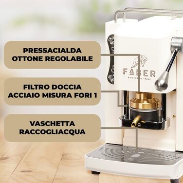 Кавова машина FABER Pro Mini Deluxe для ESE-подушечок 44 мм, хром, латунний прес, Pure White