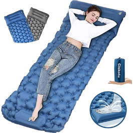 Килимок туристичний самонадувний Ciskotu 8 см з подушкою для кемпінгу, пікніків та подорожей (синьо-сірий)