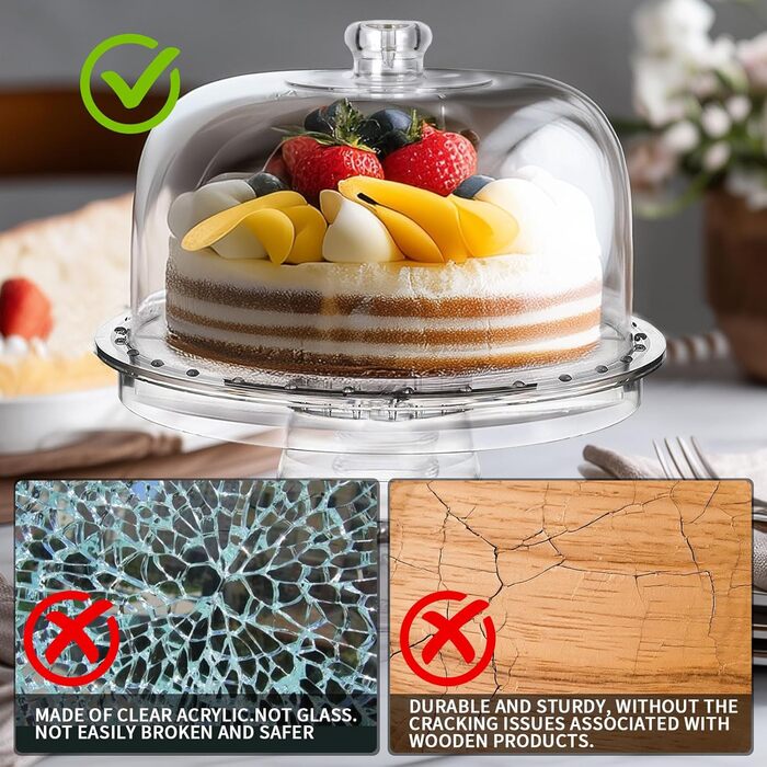 Мастоум Тортенева таця з кришкою, 6-в-1 багатофункціональний торт-стійка з ніжками та куполом, для кухні та випічки, декоративна таця для тортів та вечірок, з 2 ложками для салату