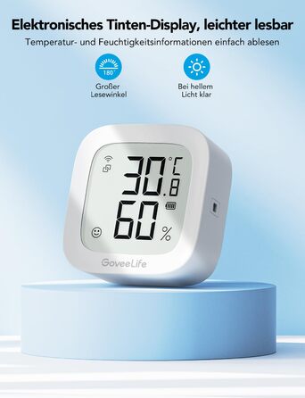 GoveeLife Wi-Fi Hygrometer Thermometer, Digital Indoor Temperature and Humidity Meter with App Notifications, Alarm & Data Storage, Remote Control Suitable for Bedrooms, Wine Cellars