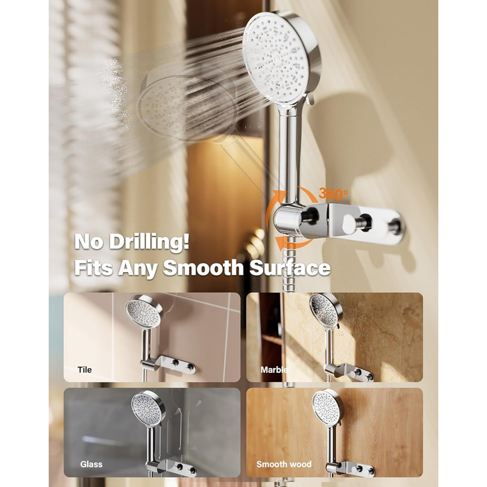 Фільтр для душу Cobbe з шлангом, душова лійка високого тиску з 6 режимами, економна душова лійка з шлангом, ручна лійка з фільтром від накипу для жорсткої води, хлору, чорна (хром63)