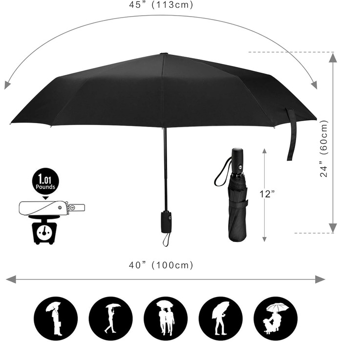 AMVUZ Сонник-парасолька: штормостійкий, компактний, чорний, з автоматичним відкриванням
