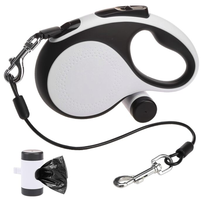 Рулетка для собак SCENEREAL: міцна, 7.9 м, для собак до 50 кг, з анти-гризучою ниткою та диспенсером для відходів, білий колір