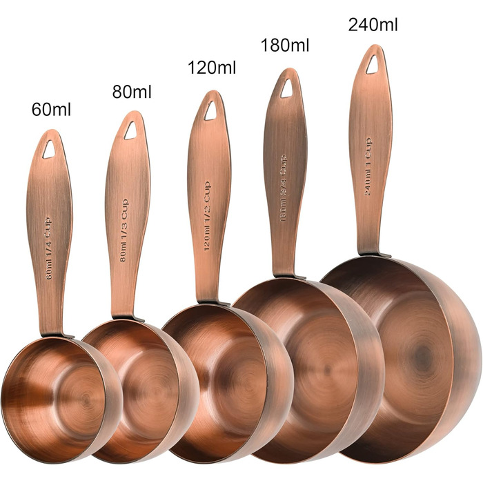 Copper-Plated Measuring Cup and Spoon Set, 5 Stainless Steel Measuring Cups and 5 Metal Measuring Spoon Set with Leveler, US and Metric Kitchen Measuring Cup and Spoon Set for Baking and Cooking