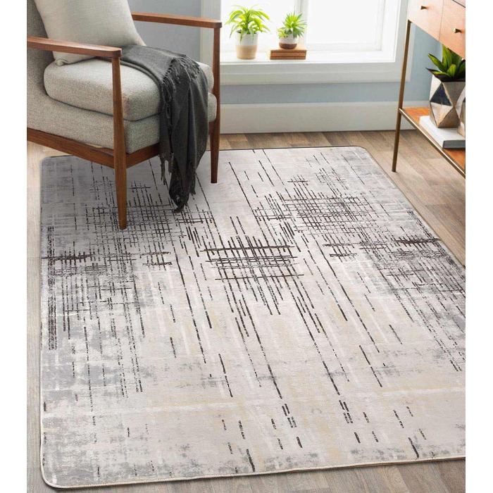 Сучасний килим Tinyboy-HBQ для вітальні та спальні, короткий ворс, сірий/бежевий (120 x 160 см)