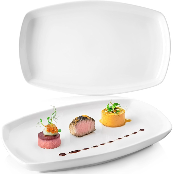 Набір сервірувальних тарілок Sänger Bilgola (2 шт.) - порцеляна, білий колір, 23 x 34 см | для м'яса, риби та закусок | PREMIUM COLLECTION