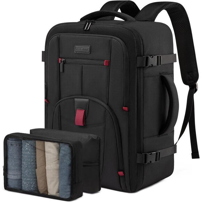 LOVEVOOK Рюкзак для ручної поклажі, дорожній рюкзак чоловічий/жіночий, 40л, з відділенням для ноутбука, чорний (45 x 32 x 20 см)