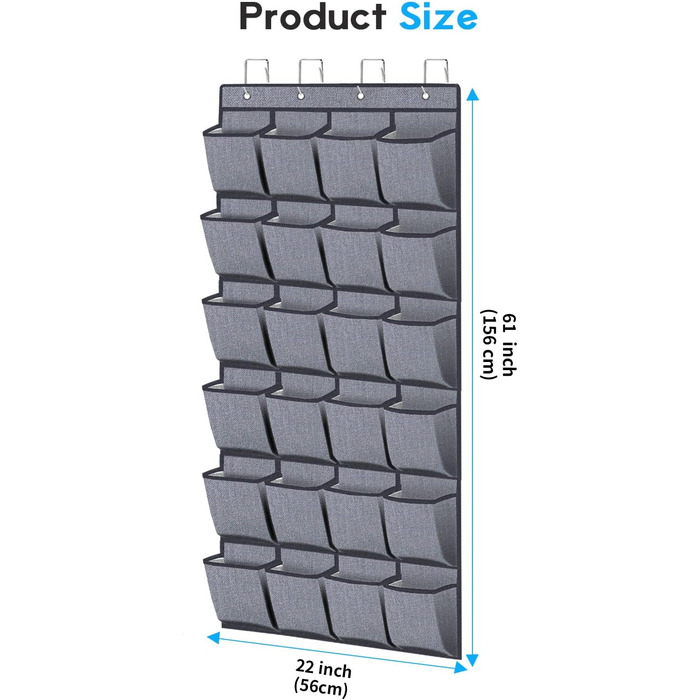 Органайзер для взуття навісний Homfort 24 кишені, 156x56 см, Сірий льон - зручне зберігання взуття за дверима