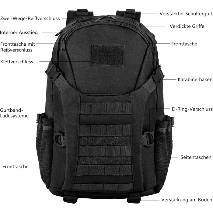 Zavothy 35/45L Military Backpack Men Women, Tactical Backpack, Trekking Backpacks, Outdoor Backpacks, Hiking Backpacks, for Camping, Mountaineering, Gymnastics Training, Shopping, City Trips, Cycling (Black-35l)