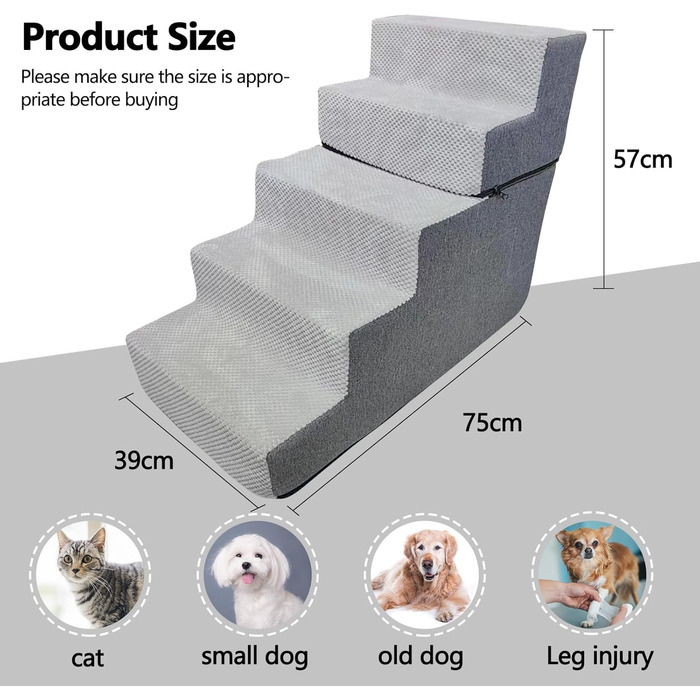 Сходинки для собак та котів Galatée - 5 сходинок, неслизькі, знімний та пральний чохол