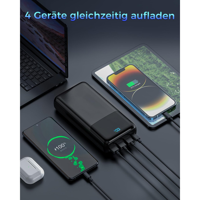 Power Bank 50000mAh з LED дисплеєм, 30W швидка зарядка, USB-C, 4 виходи та 2 входи - для iPhone, Android та планшетів