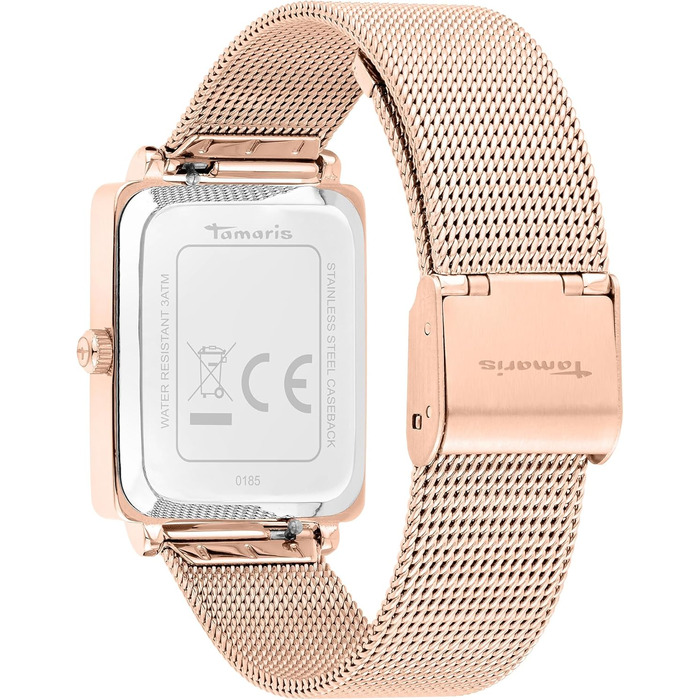Жіночий годинник Tamaris з квадратним корпусом та металевим або шкіряним ремінцем (Roségold Square / mesh)