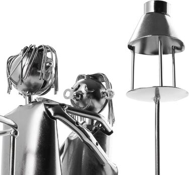 BRUBAKER Wine Bottle Holder, Loving Couple with Lantern for Tealight - Metal Sculpture Bottle Stand - 26.5 cm - Wine Gift for Couples, Pair Gift - with Greeting Card