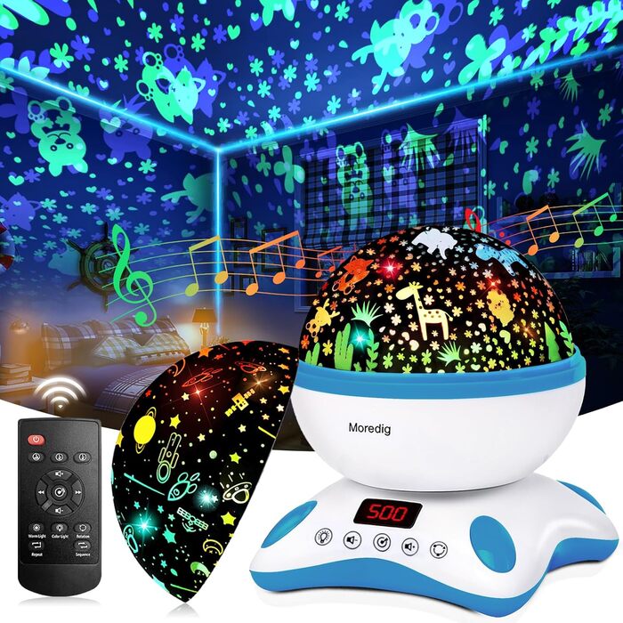 Moredig Night Light Star Projector for Kids with Remote Control, Timer, Night Light Baby Night Light for Children for Birthday Gift, Nursery, Christmas Gifts - Black and White (Blue)