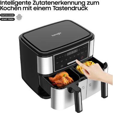 Iceagle Dual Zone Air Fryer Double Chamber 9L - XXL Air Fryer with 8 Programs | Airfryer with 2 Baskets, Oil-Free Fryer, Preheating & Keep Warm, 2600W