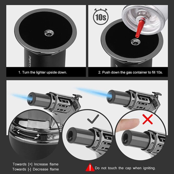 Вітростійка запальничка PIPITA з блокуванням безпеки, регульоване полум'я, одноразове, заправне, для кемпінгу, кулінарії, крему брюле (без газу)