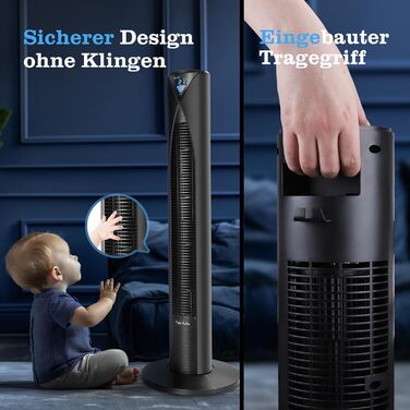 Вентилятор Tower Taylor Swoden 20dB з пультом, 96 см, 4 режими, 12 год таймер, 45W, чорний - для дому та офісу