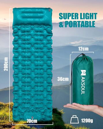 AKSOUL Self-Inflating Camping Air Mattress - Ultralight, Thick (10CM), Foldable Sleeping Pad with Pillow for Trekking, Tent & Outdoor Use
