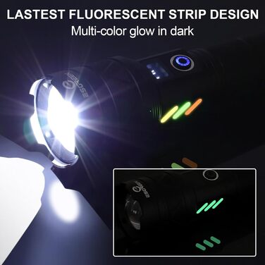 LED ліхтарик Esgreen 500000 люменів - тактичний, потужний, з USB-C, зумом, 5 режимів, для кемпінгу та безпеки