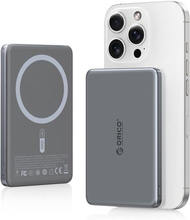 Power Bank Orico Kada Magsafe 5000mAh з USB-C, Магнітний, 20W PD, для iPhone 16/15/14/13/12 (Сірий)