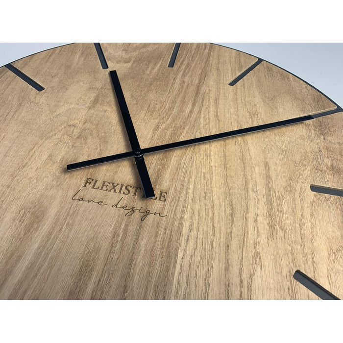 FLEXISTYLE Large Wall Clock without Ticking Sounds, Wood Art Black 60cm, Living Room, Bedroom, Made in EU, z216-2