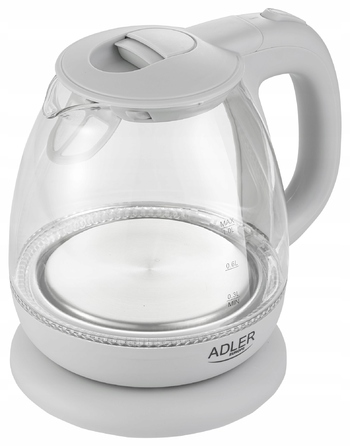 Скляний електрочайник Adler AD 1283, 1 л, сірий, з LED-підсвіткою