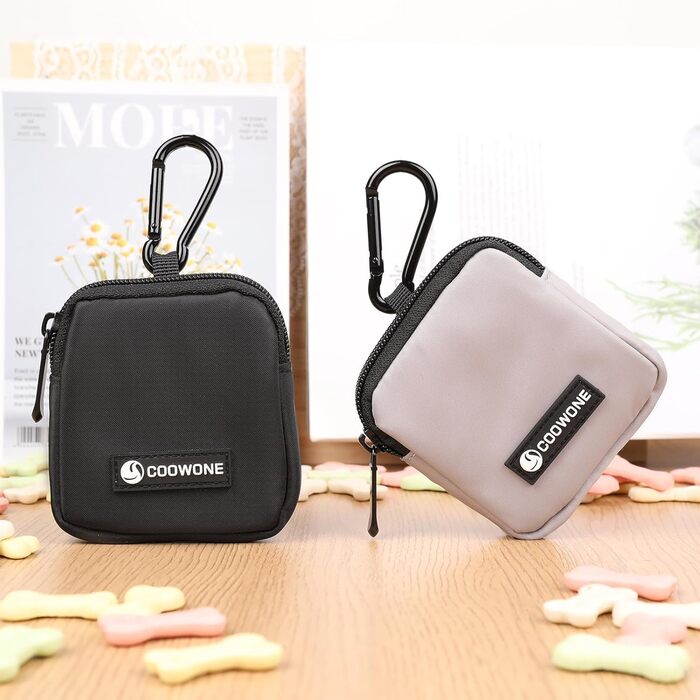 Сумка для ласощів для собак COOWONE з кликером для дресирування, водонепроникна, з карабіном, для прогулянок, утримувач для пакетів для вигулу собак, чорна та сіра