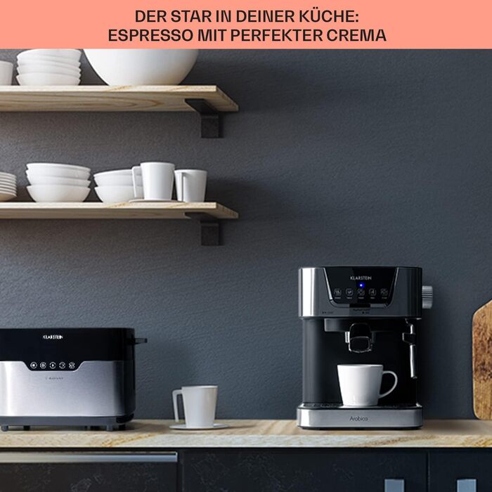 Klarstein Espresso Siebträgermaschine: компактна кавомашина для еспресо з молочною піною, 1,8 л, 20 бар, нержавіюча сталь, 1350 Вт
