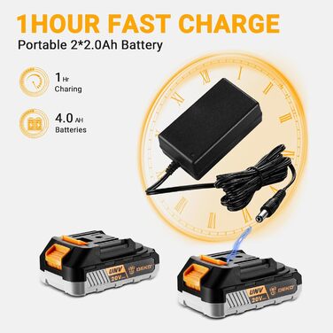 Акумуляторний шуруповерт DEKOPRO 20V 40 Nm: комплект з 2 акумуляторами, LED, 18+1 момент, для дому та DIY, сірий