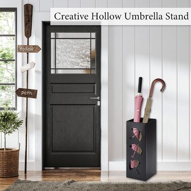 Metal Umbrella Stand - Creative Design, 17x17x43cm - Home, Office, Hotel & Commercial Use - Square, Durable, Black