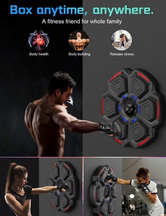AONESY Music Boxing Machine - Bluetooth Punching Bag with LED Lights, 9 Speed Modes & Counter for Adults & Kids