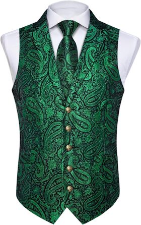 Чоловіча жилетка DiBanGu з візерунком пейслі, комплект 7 предметів: жилетка, краватка, метелик, реверсна голка, для весілля, смокінгу, костюма, 3XL, смарагдово-зелений
