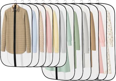 12 мішків для одягу Dntorx 60x100 см та 60x120 см, PEVA, прозорі, на блискавці