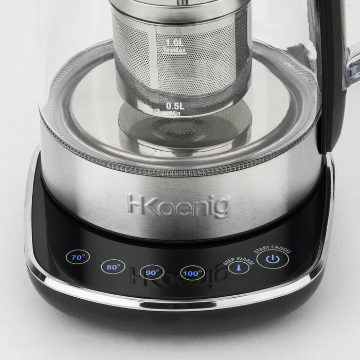 H.KOENIG TI600 Instant T Teapot Electric Kettle 1.5L, 1.5 liters, Stainless Steel/Glass
