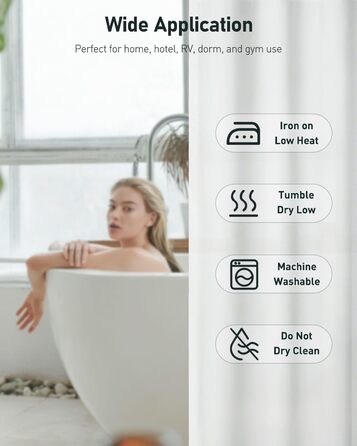 Шторка для душу Uniclife, біла, 180x180 см, тканинна, водонепроникна, з 12 гачками, з обтяженим краєм, для ванни