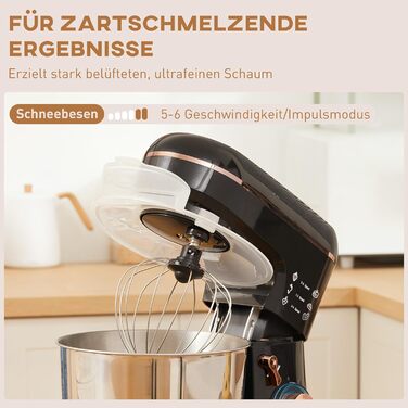 Кухонна машина HOMCOM 1400W з чашею 5.5л з нержавіючої сталі, 6 швидкостей, міксер для тіста та приготування їжі