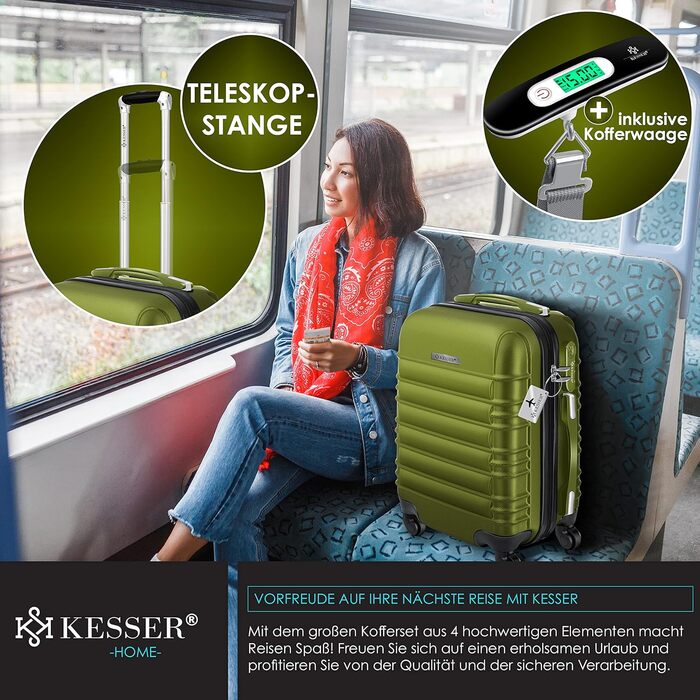 KESSER® 3-Piece Hard Shell Luggage Set - Hard Shell Suitcase - Trolley Case - Travel Suitcase - Luggage Set - Rolling Suitcase - Lock - 4 Wheels - ABS Hard Shell - Telescopic Handle - M-L-XL (Khaki)