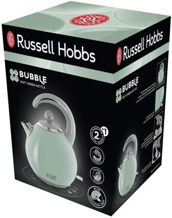 Електричний чайник Russell Hobbs Hanley Retro Jasmine, 2400W, 1.5л, кремово-білий, нержавіюча сталь, ретро-дизайн