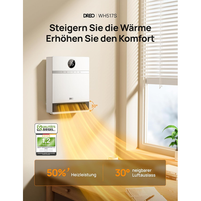 Dreo Smart Wandkonvektor: 2000W, Wi-Fi, термостат, пульт, таймер, білий