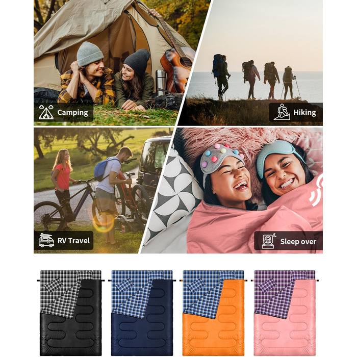 Сплячий мішок Outdoor Sportneer для 2 осіб: двомісний спальний мішок для відпочинку на природі, 3 сезони, 220x150 см, 2.75 кг з 2 подушками, дорослий ковдровий спальник для сім'ї (без фланелевої підкладки) (Рожевий)