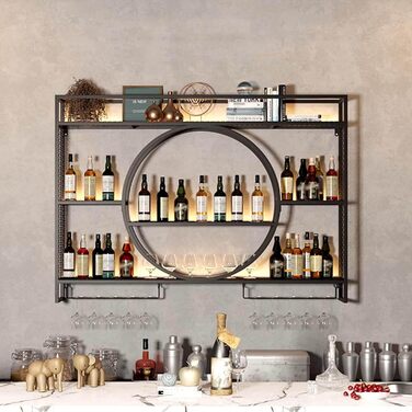 Стильна підвісна вітрина для вина на стіну, металева, велика місткість, для кухні, вітальні, бару (47.2 x 5.9 x 31.4 дюймів, Чорний)