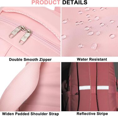 Шкільний рюкзак для підлітків, дівчаток, 3-в-1: рюкзак, ланчбокс, пенал (рожевий). Підходить для ноутбука 15.6