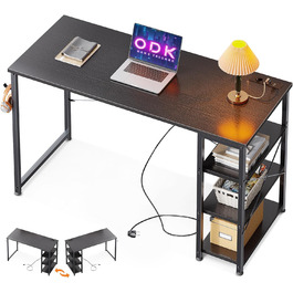 Письмовий стіл ODK 120x40x75 см з розетками та USB, комп'ютерний стіл із реверсивною полицею для офісу та вітальні, коричневий