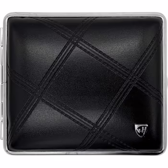 V.H. 1912 VOM HOFE MANUFACTORY Cigarette Case Genuine Leather, Handmade in Germany, Embossed with High-Gloss Nickel Frame, 85mm, ideal for 18 cigarettes - Case, Cigarette Box