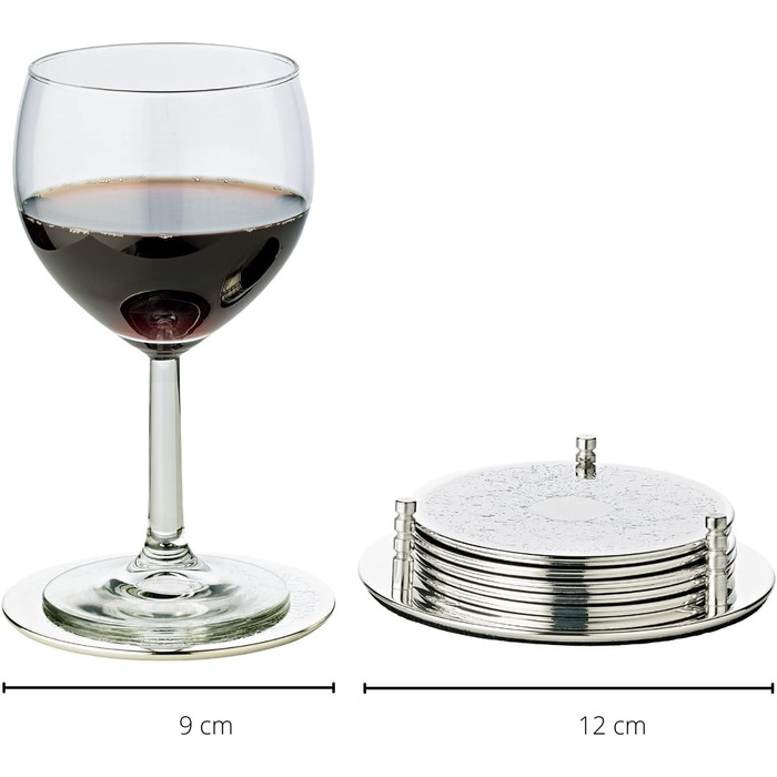EDZARD Set of 6 Coasters Bruges (Ø 9 cm) in Silver - Saucers as coaster, coasters for glasses, cup coasters - in round shape for pots, candles, glasses, drinks instead of beer mats