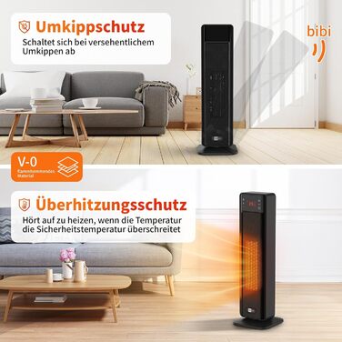 Електричний обігрівач Aeco EcoHeat Boost 58 см з пультом керування, 2000 Вт, LED ECO-режим, таймер 24 год, 4 режими, тиха кераміка, термостат, захист від перегріву та перекидання, осциляція. Smart Tower ECO