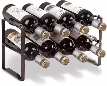 Metal wine rack, stackable bottle rack for cellars, bars, and storage rooms, stable modular expandable bottle and wine storage (4 tiers) (8 bottles)