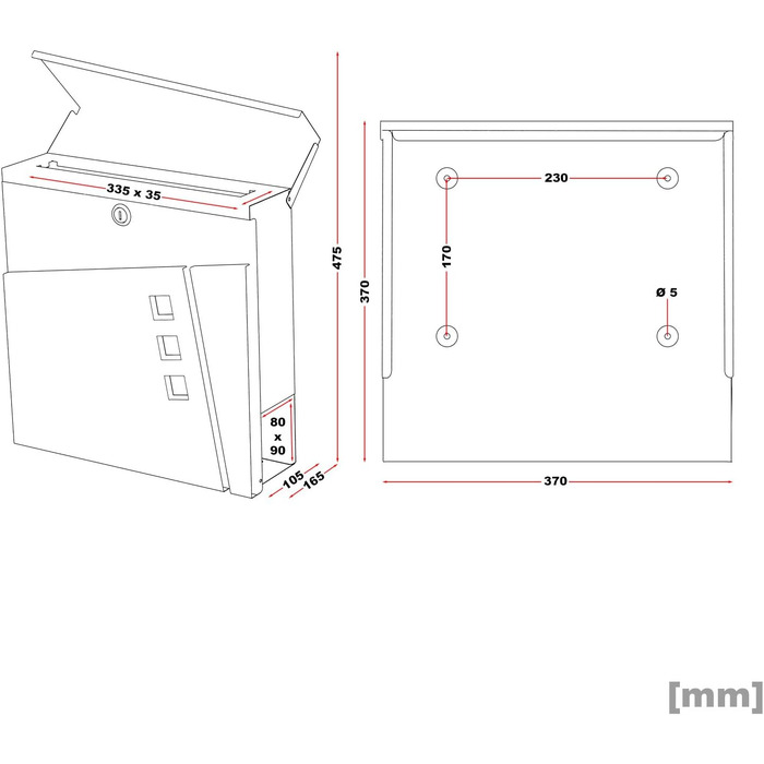 Поштовий ящик Wiltec Designer V24 антрацит/нержавіюча сталь 370x105x370 мм, настінний, з замком, оглядовим вікном та тримачем для газет